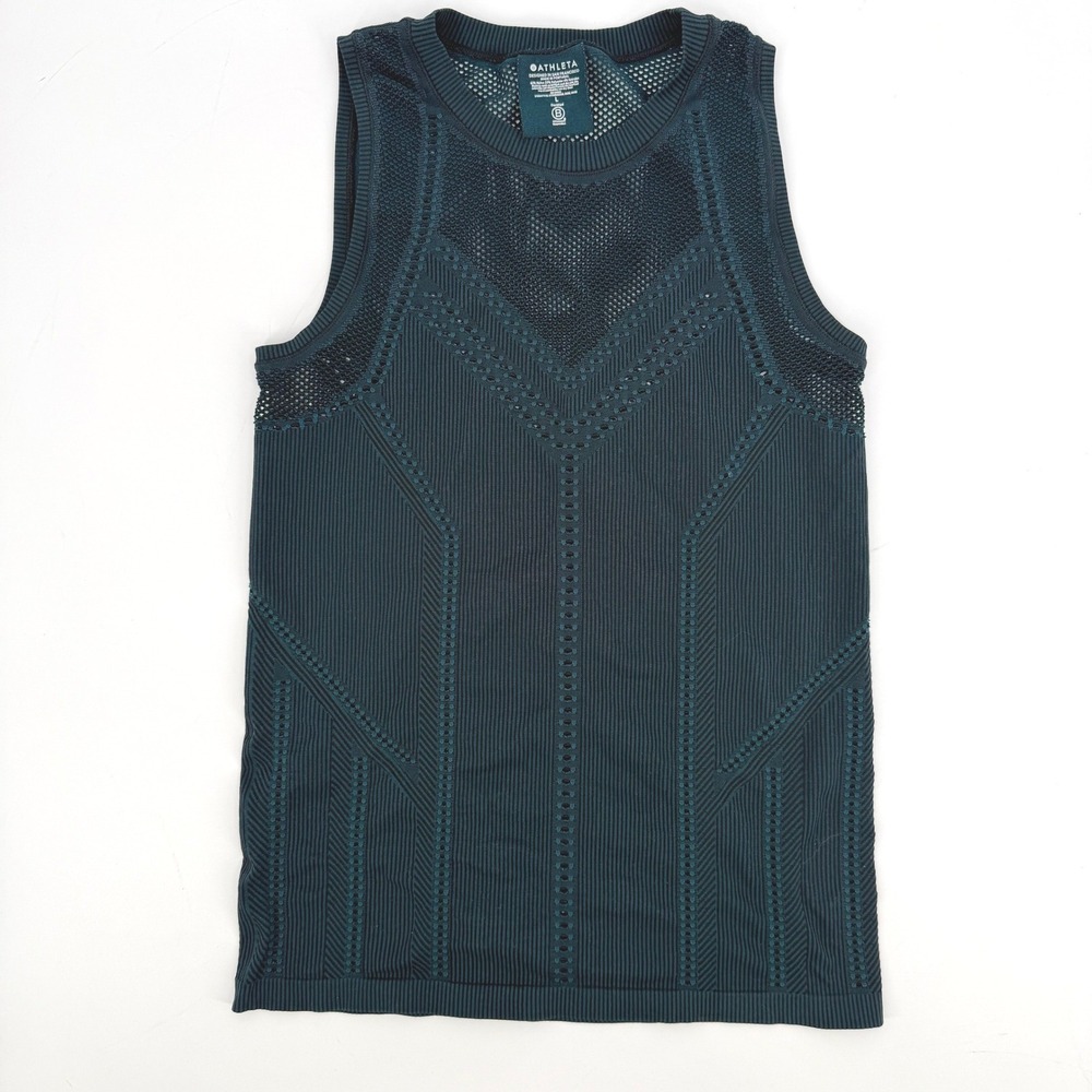 Athleta Momentum Seamless Tank Top Womens Large Teal Excellent Mesh Workout